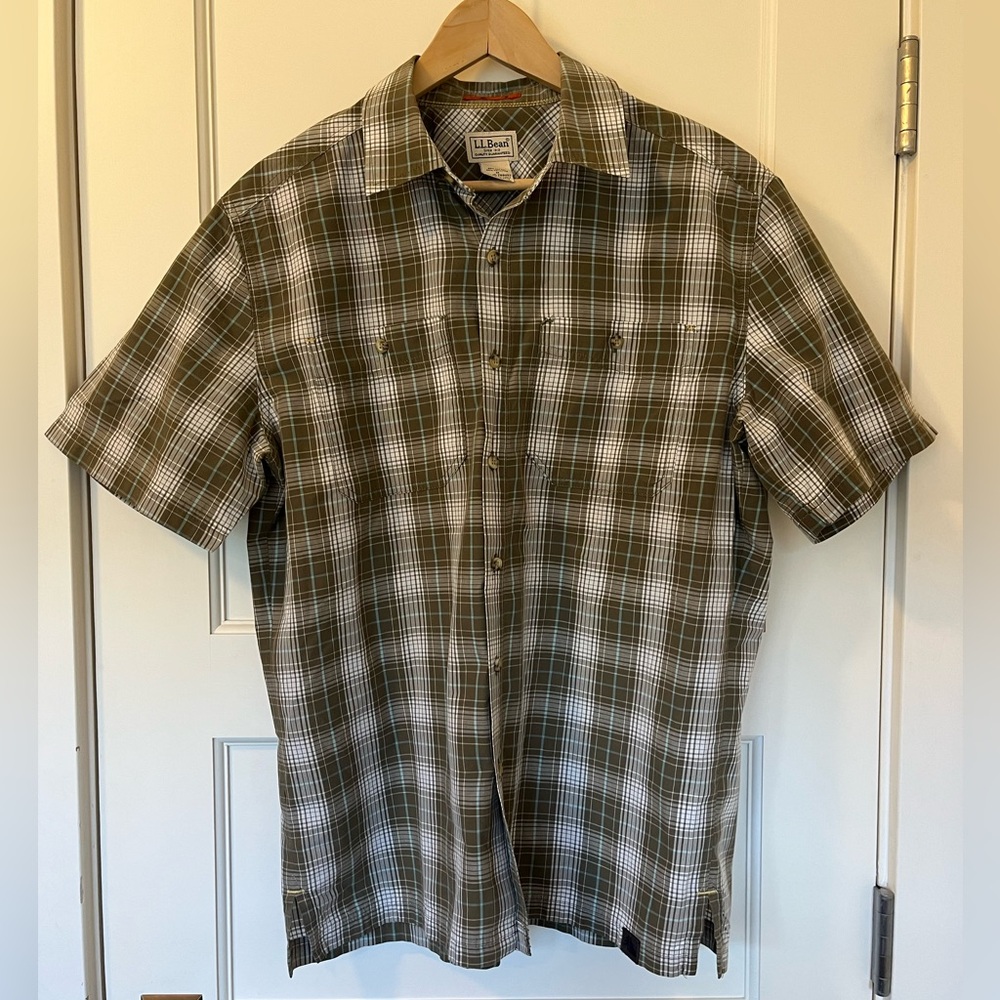 L.L.Bean Plaid Short Sleeve Button Down Shirt Men’s Medium Brown Outdoor Casual